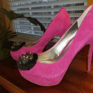 BCBGeneration Hot Pink Suede Embellished Pumps